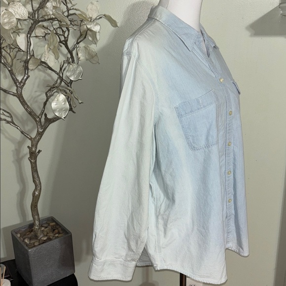 Ralph Lauren Light Blue Distressed Cotton Blouse - Picture 3 of 4
